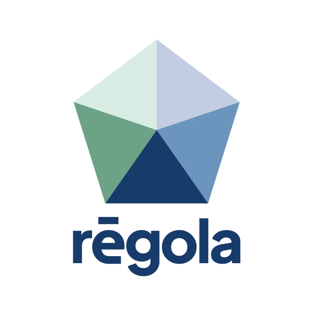 Refreshed Regola logo with a faceted blue and green geometric symbol above the company name.