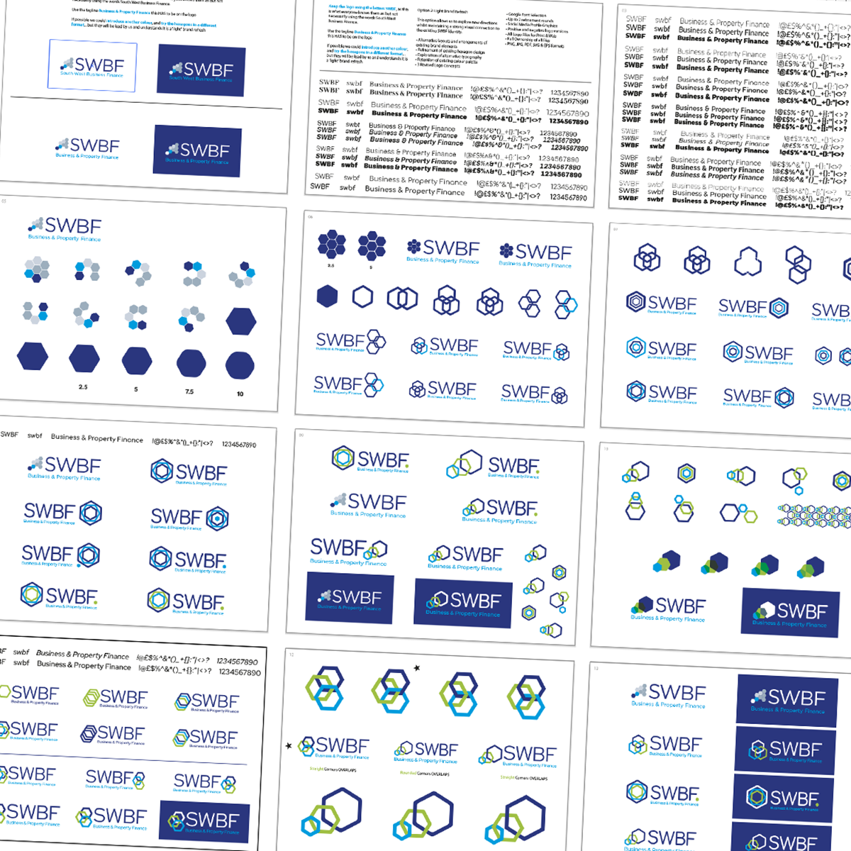 SWBF brand development sheet showing logo, colour and icon variations